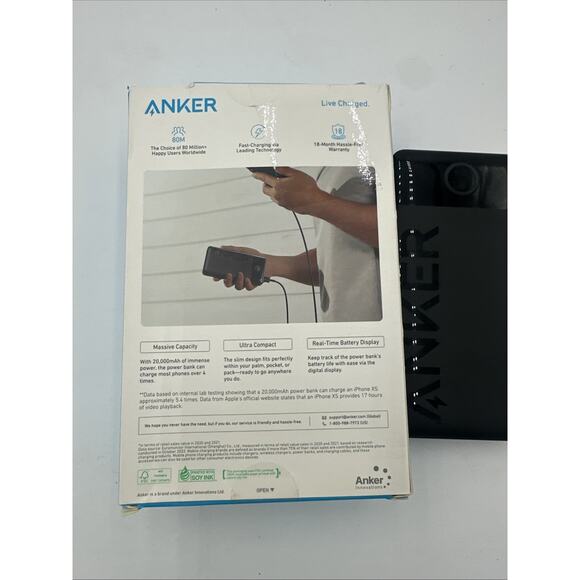 ANKER POWER BANK 20,000 mAh, 15W, 2 PORT, BLACK, A1367🔥 - Picture 7 of 10